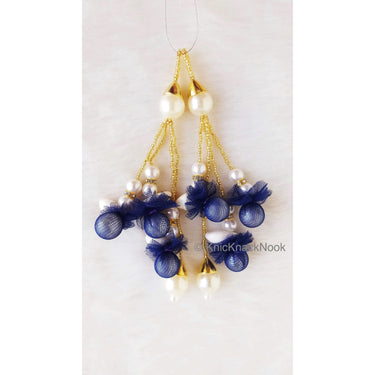 Tassels of Pearl And Cowrie Conch Shell, Pearls And Gold Beads With Net, Indian Tassels